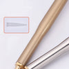 Close-up view of a professional PU foam sealant spray gun with a gold finish and a clear tip.