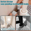 A hand is installing a button design leak proof fitting onto a white plastic pipe in a sink, demonstrating a solution for dea