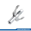 A silver grease gun nozzle set with a fitting pump and a specialized tool.