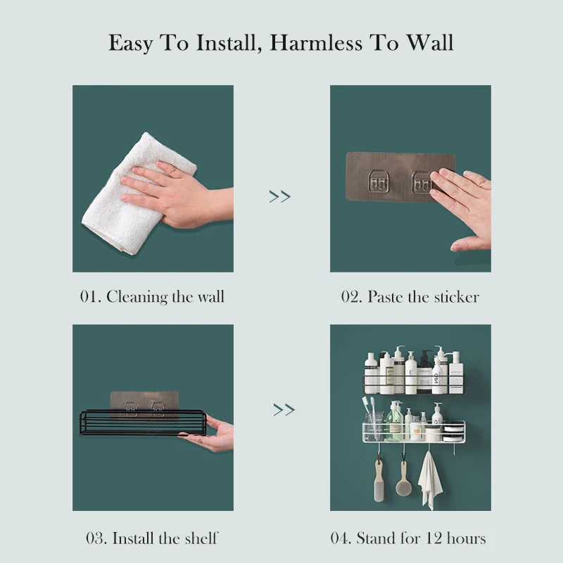Guía paso a paso para instalar estantes organizadores de baño metálicos en la pared.