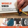 A hand uses a precision profile scribing ruler to shape materials like flooring, tiles, and carpets.