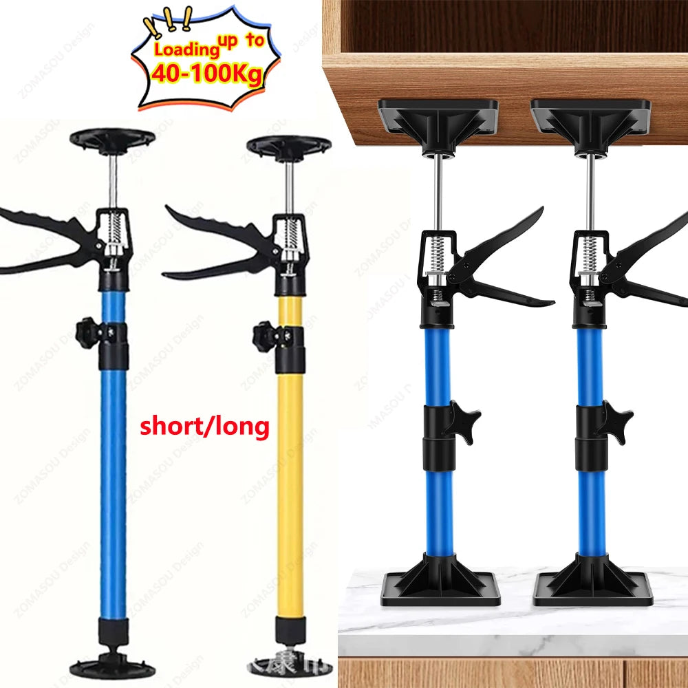 Set of black and blue adjustable telescopic support rods for doors and cabinets