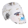 White work cap with gold and blue camouflage pattern featuring a small flag design.