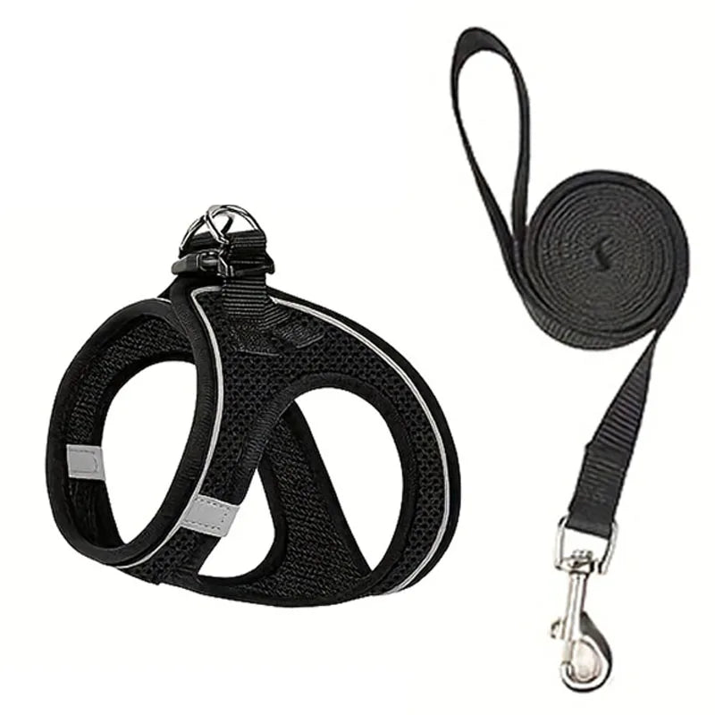 Black reflective mesh harness and leash set for cats