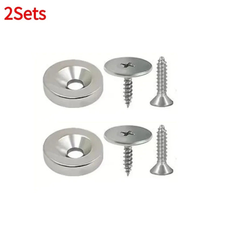 Two sets of invisible magnetic door latches, consisting of a round plate and a screw-in latch.