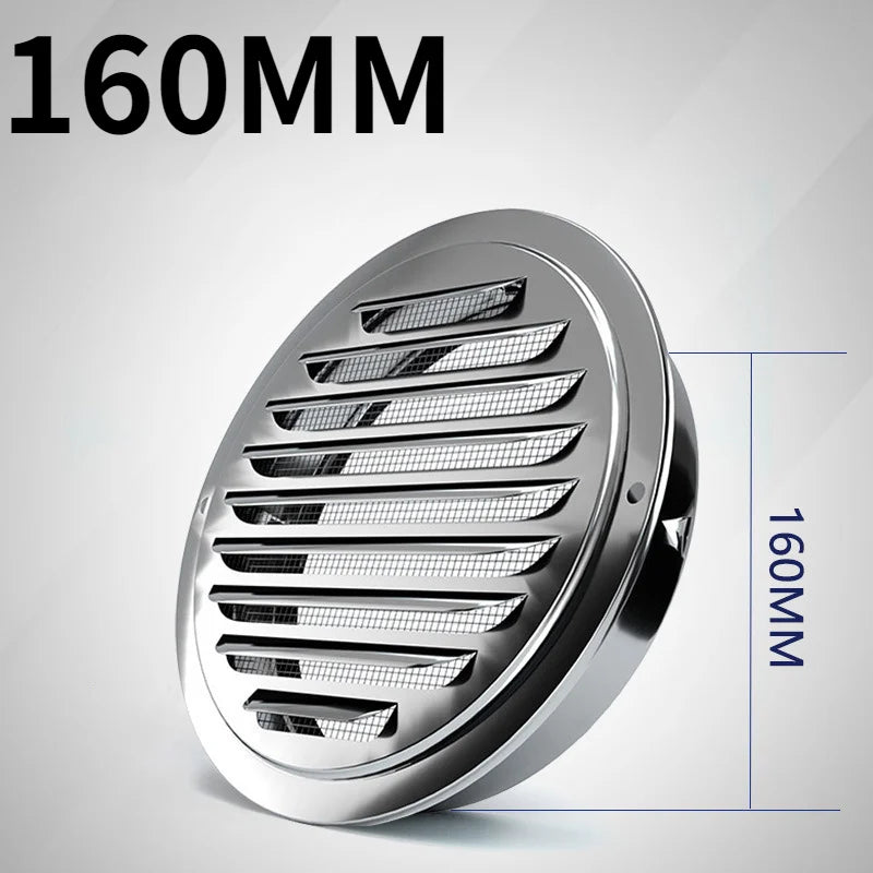 Stainless steel air vent grille with 160mm dimension shown in a close-up view.