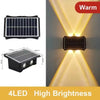 Solarwandleuchte mit schwarzem Panel und warmweißem LED-Licht, das nach unten scheint.