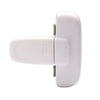 A white safety cabinet lock designed for refrigerator doors.