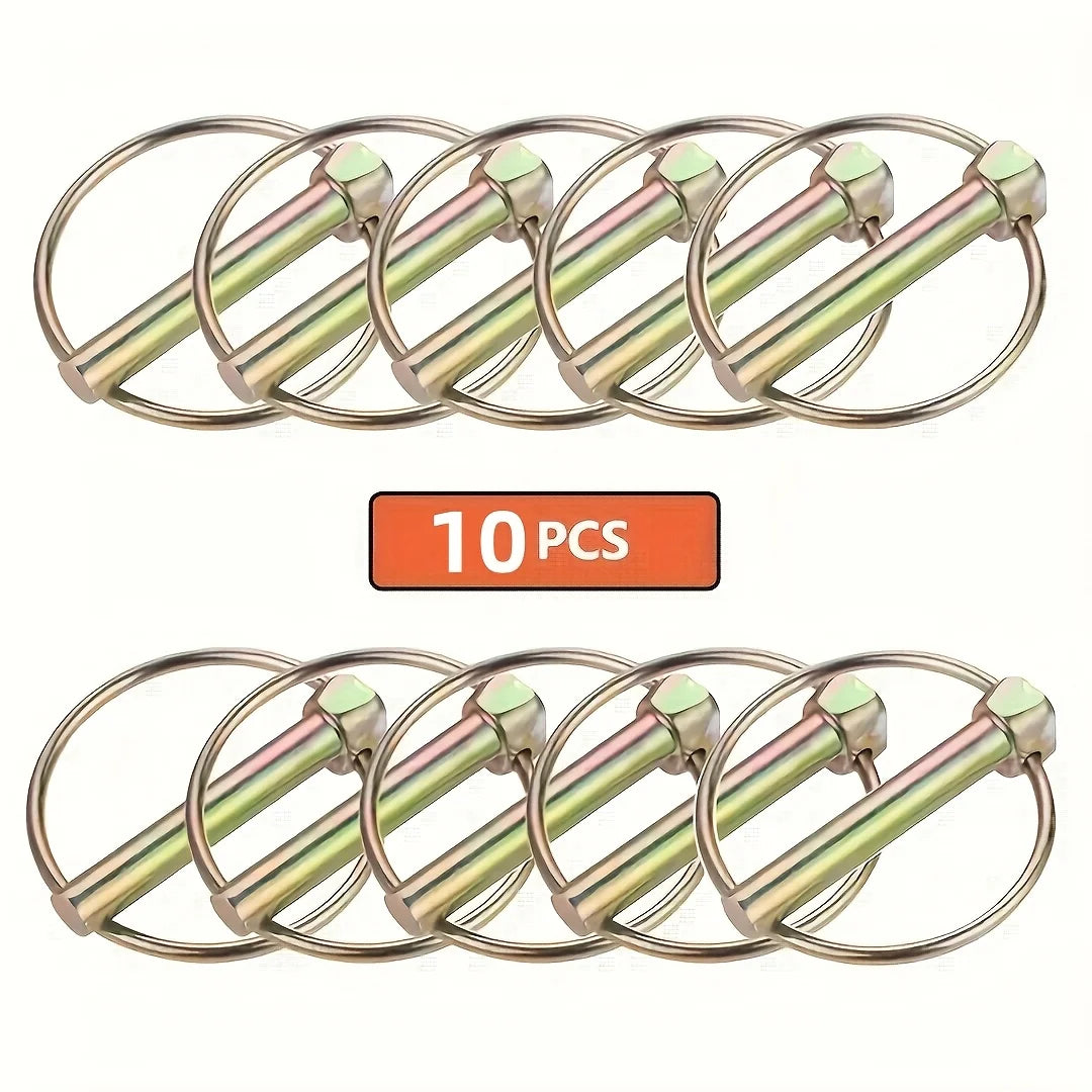 A set of ten brass steel O-rings with threaded ends for towing applications.