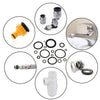 A collection of nitrile rubber O-rings, seals, and fittings for repairing plumbing connections.