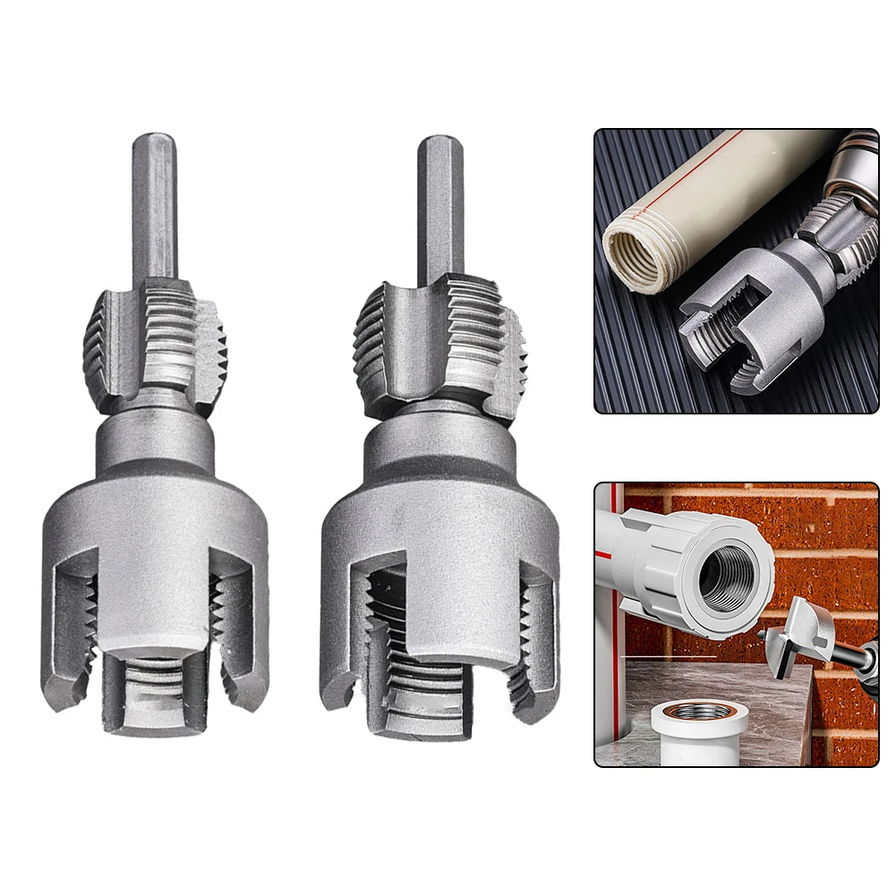 A set of electric drill pipe thread cutting tools, including a cutting tool and a pipe section for demonstration.