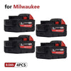 Four black lithium-ion 8.0Ah batteries with red accents for Milwaukee tools