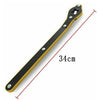 A long, black and yellow heavy-duty car jack ratchet wrench with a hexagonal head and measurement line.