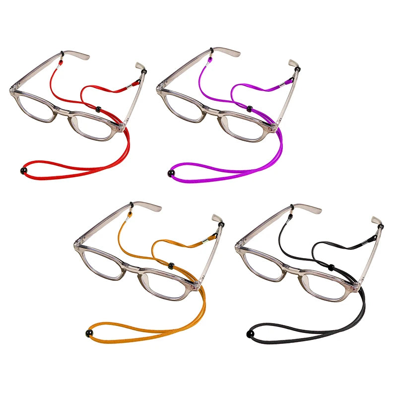 Quatre lanyards de lunettes ajustables rouges, violettes, oranges et noires pour fixer les lunettes