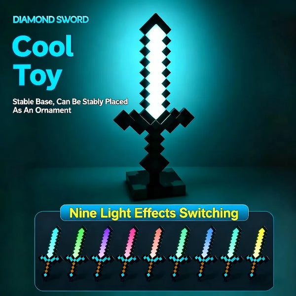 A diamond sword prop with nine light effects switching options displayed on a dark background.