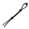 Black silicone erection enhancer ring with a thin, flexible band and two prongs.