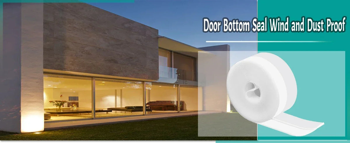 Roll of white silicone weather stripping seal tape for door bottoms