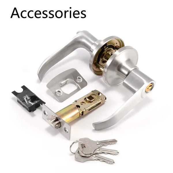 A silver three-pole spherical entry lock set with a key is shown.
