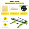 A green manual tile cutter machine with a tungsten carbide cutting wheel, demonstrating smooth and multi-angle cutting capabi