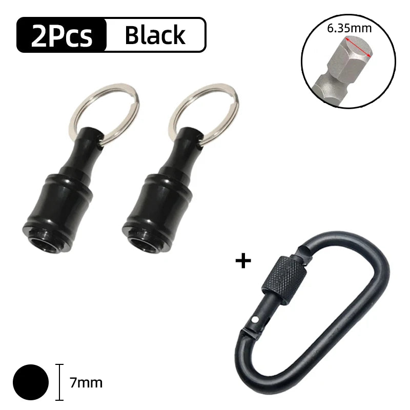 Two black screwdriver bit holders with hex shank and a 6.35mm metal tip, plus a black loop tool.
