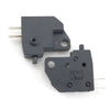 A black universal motorcycle and scooter brake light switch component.