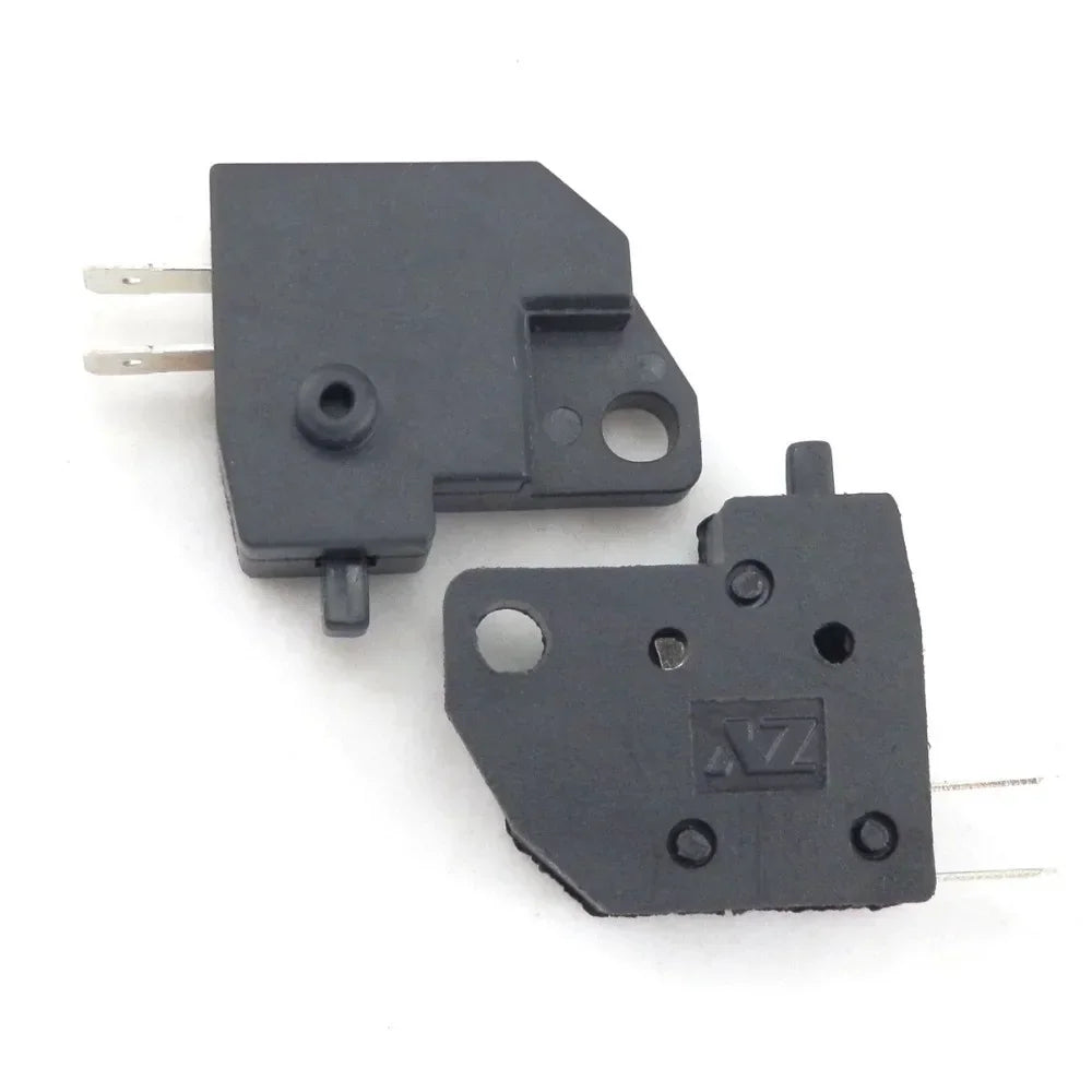 A black universal motorcycle and scooter brake light switch component.