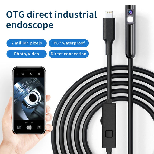 Endoscopio industrial OTG conectado a un smartphone para inspección
