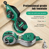 A professional grade ink fountain tool in green and black, showing a refillable design and a metal needle tip.