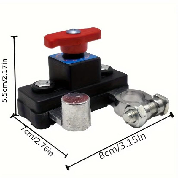 Interruptor de desconexión universal para batería de coche negro y rojo con conexión roscada plateada.