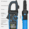 Appearance introduction of a blue clamp meter showing sensing zones and dimensions.