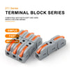 A set of gray and orange terminal block series wire connectors for electrical wiring.