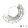 A silver precision metal ring sizer kit with multiple rings shown against a white background.
