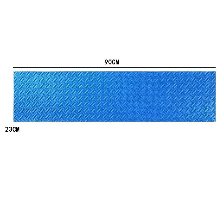 Blue non-slip pool ladder mat measuring 90cm by 23cm with a textured pattern.