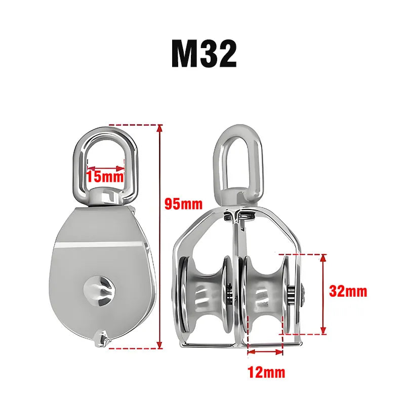 Bloc de poulie de levage en acier inoxydable robuste, taille M32 et différentes dimensions