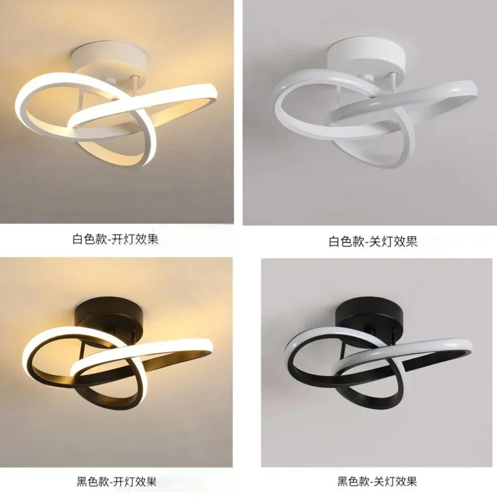 Lámparas de techo LED modernas en acabados blancos y negros, mostradas desde diferentes ángulos