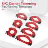 Red R/C Corner Trimming Positioning Template showing various radius sizes for woodworking