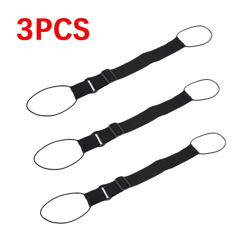 Three black adjustable luggage strap carrier belts displayed against a white background.