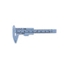 A light blue precision plastic vernier caliper set with a metal jaw and scale markings.