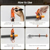 Instructions showing how to use a heavy duty tool fixing bracket kit for securing a shovel.