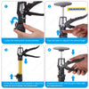 Instructions showing how to adjust and use an adjustable telescopic support rod for doors and cabinets.
