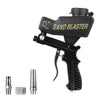 A black pneumatic sandblasting gun with various components including a nozzle and barrel.