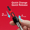 A hand is shown inserting a screwdriver tip into a handle for a quick change quick release mechanism.