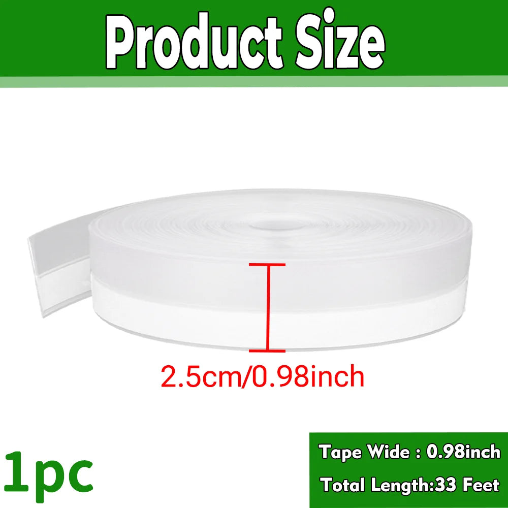 Roll of white silicone weather stripping seal tape measuring 2.5cm or 0.98 inch with a total length of 33 feet