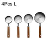 A set of four stainless steel measuring spoons with wooden handles.