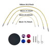 A set of interchangeable aluminum knitting and crochet needles in various lengths, including a circular holder.