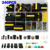 A plastic kit containing 240 electrical connectors for vehicles and boats in various colors and sizes.