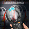 A hand holds a 30mm large jaw clamp meter with a digital display and clamp mechanism.