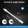 A silver flexible shaft drive socket extension bar with a 1/2 inch size and a length of 250mm.