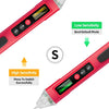 A pink non-contact AC voltage detector pen showing indicators for low and high sensitivity modes.