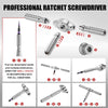 A professional ratchet screwdriver set showing various tools including a driver, ratchet, and interchangeable bits.